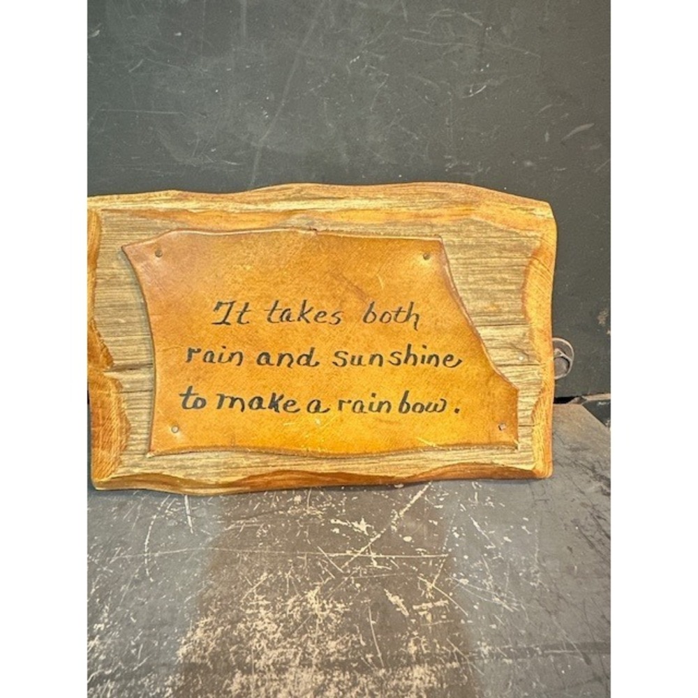 Vintage Rustic Wood Leather Wall Plaque Rainbow Quote Inspirational Sign Decor